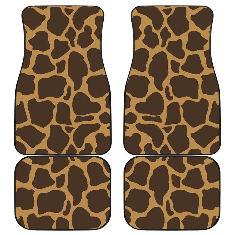 Dark Brown Cow Print Front and Back Car Floor Mats    Heavy Carpet Front and Rear Full Set 4PCs Pack