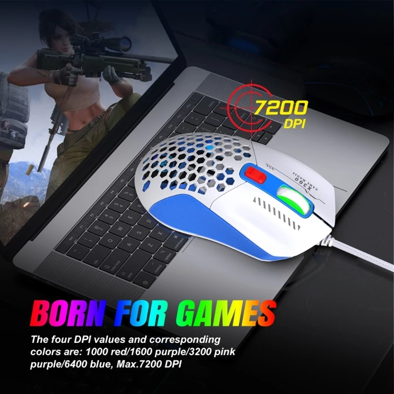 

Wire Gaming Mouse USB Wire RGB Gaming Ultralight Honeycomb Mouse 7200DPI Dropship