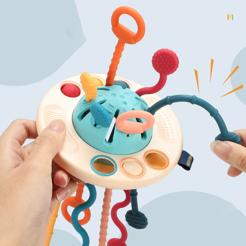 

3 in 1 Montessori Pull String Developmental Baby Toys 6 12 Months Silicone Teething Toys For Babies Sensory 1 2 3 Years