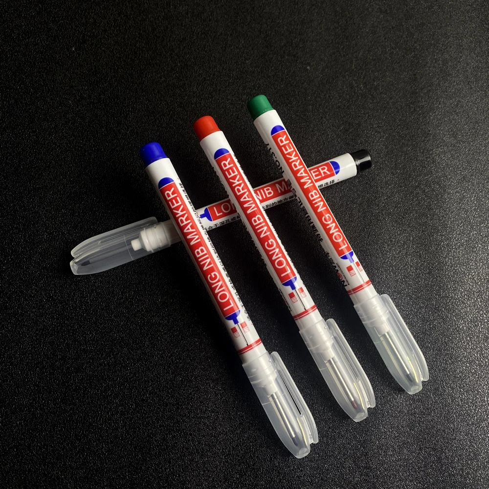 

1 Pcs Long Head Marker Pens Bathroom Woodworking Decoration Multi-purpose Deep Hole Marker Pen Set Red/Black/Blue Ink 9916