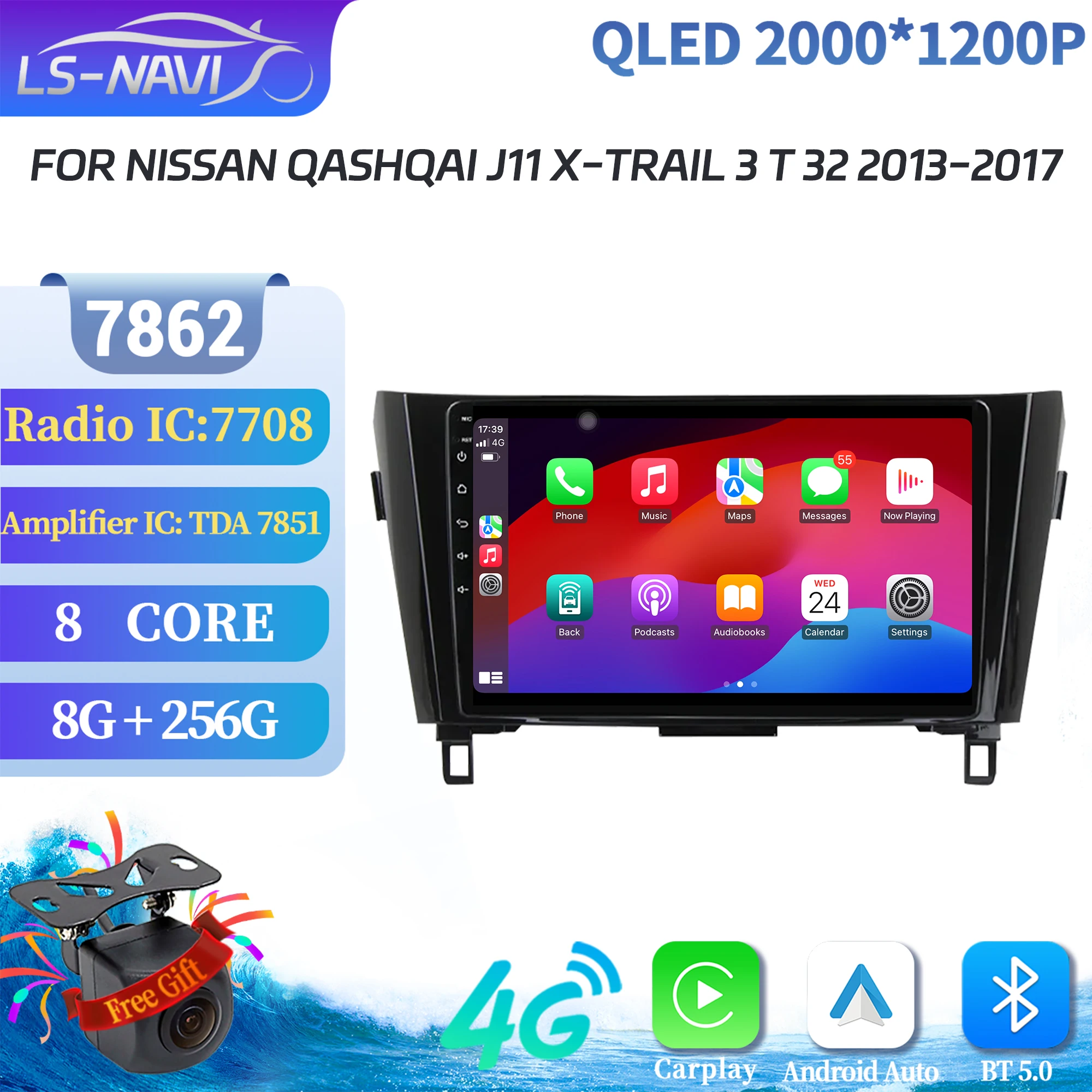 Фото Для Nissan Qashqai J11 X-Trail 3 T 32 2013-2017 Автомобильный радиоприемник Мультимедийный плеер Навигация 4G GPS CarPlay Android 14 2K QLED экран №1