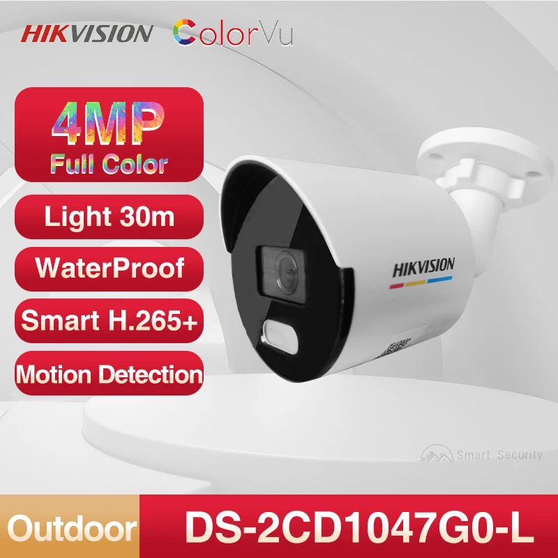 

HIkvision, 4-мегапиксельная цветная сетевая IP-камера, цветная камера видеонаблюдения с ночным видением, стандартная Внешняя веб-камера с датчиком движения