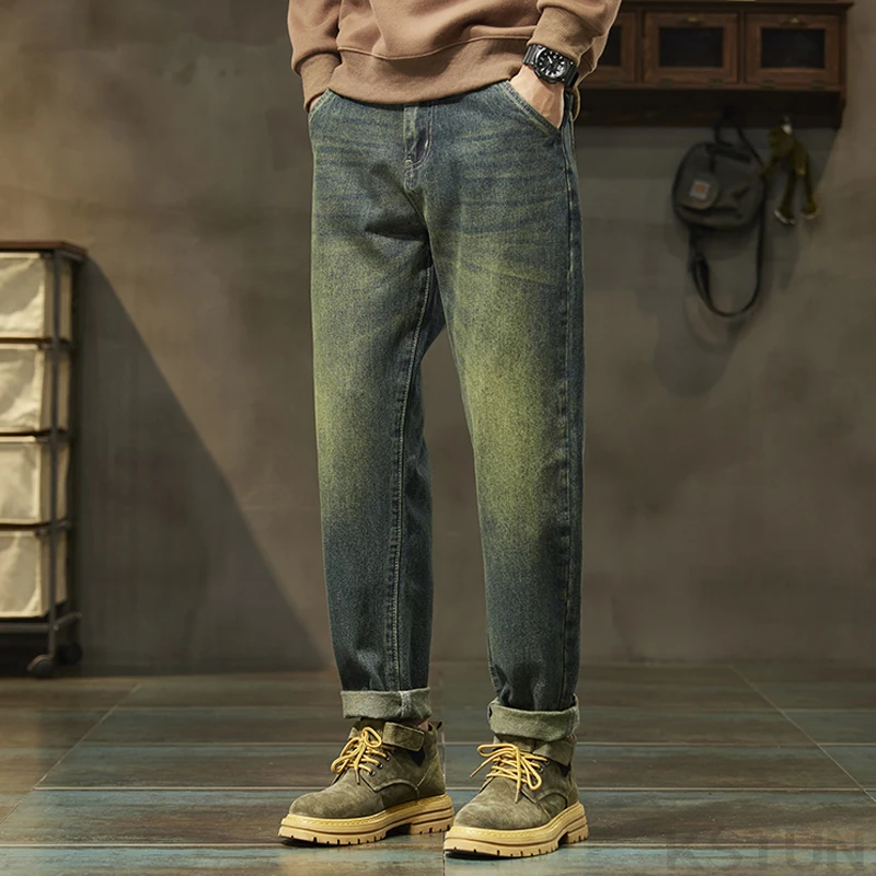 KSTUN 2024 мужские джинсы в стиле ретро синие шаровары свободный крой винтажная