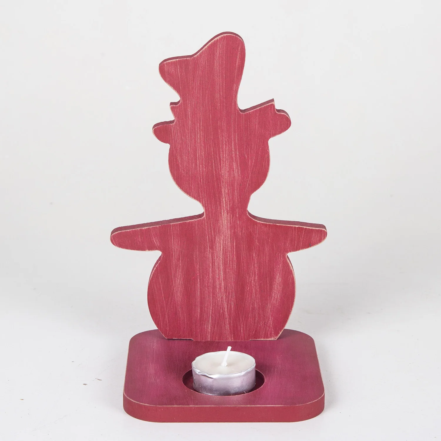 

Snowman wooden candle holder red 21x12 Cm