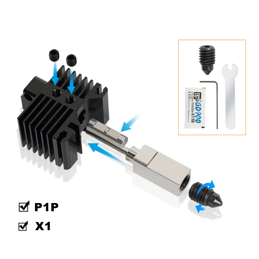 

For Bambu Lab X1/P1P Upgrade Detachable Hotend Kit 500℃ High Temperature 3D Printing Head For Bambulap X1-Carbon Combo Parts