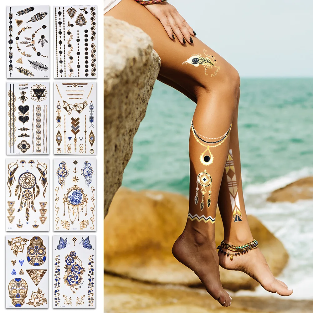 

Waterproof Disposable Tattoo Stickers 10 Pieces/set Hot Stamping Simple Girls Personality Pattern Temporary Tattoos