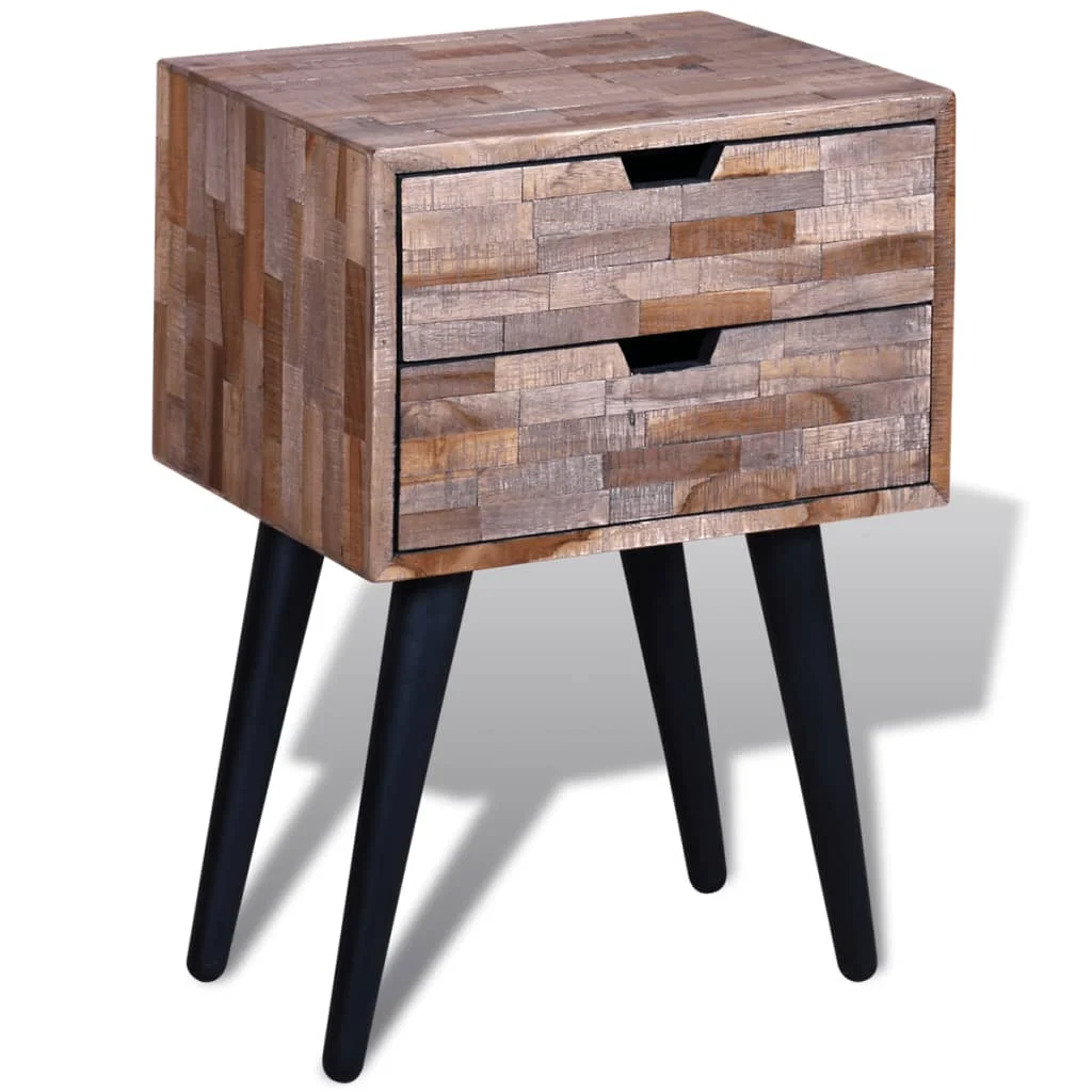 

Nightstands with 2 Drawers, Reclaimed Teak Wood End Table, Bedrooms Furniture 42 x 31 x 60 cm