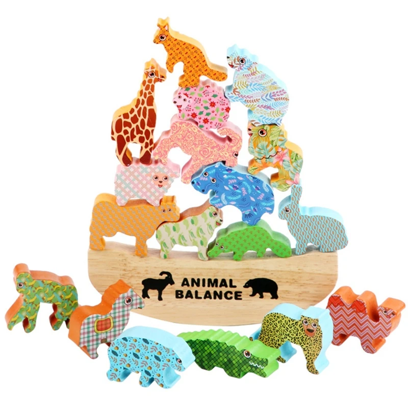 

Wooden Balance Animal Stacking Block Sorting Toy Hand-On Ability Training Toy Parent-Child Interaction Gift for Kids 1+