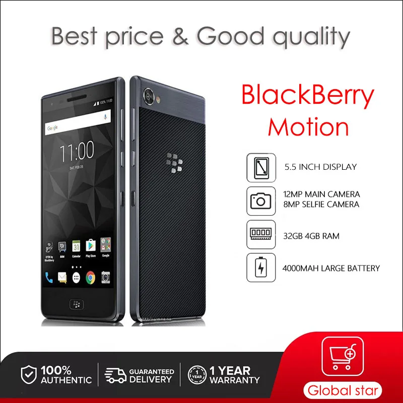 

BlackBerry Motion Dual Sim Card- Original Unlocked Cellphone 32GB 4GB RAM 12MP Camera free shipping