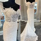 Пляжное кружевное свадебное платье-Русалка с открытыми плечами и шлейфом