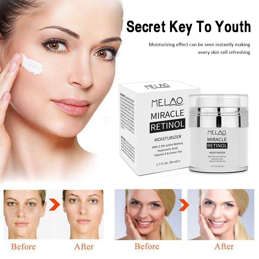 

MELAO 50g Retinol Moisturizer Cream Day Night 2.5% Retinol Cream Hyaluronic Acid Reduces Wrinkles Fine Lines Face Cream