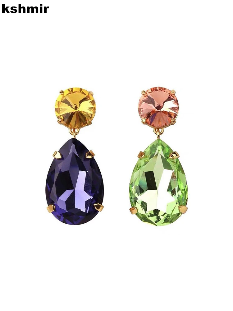 

Retroexaggeration European and American French crystal glass fashion drops asymmetrical women's earrings clip earrings dropwomen