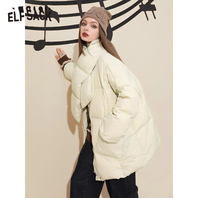 ELFSACK White Down Coats Women 2022 Winter New Loose Collar Detachable Jackets