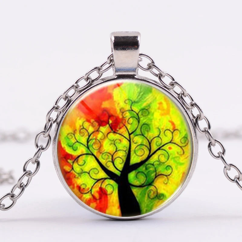 

Tree Of Life Statement Necklace Life Tree Art Photo Glass Cabochon Gem Necklaces Pendants Choker Women Gift Reiki Jewelry