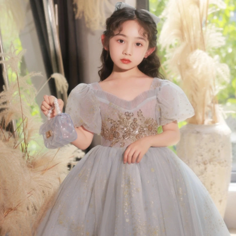 High Quality Girls' Dress, New Puffy Gauze, Sweet And Simple Violin Performance Clothes