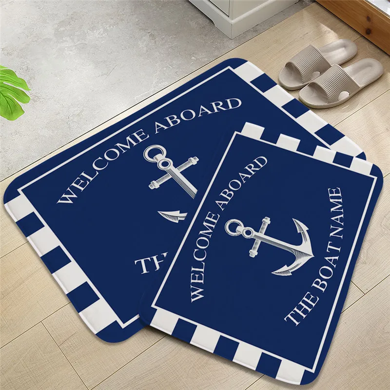 

Blue Letter Ocean Kitchen Floor Mat 40x60cm Anchor Boat Decor Door Rugs for Living Room Anti-Slip Suede Bath Mats Indoor