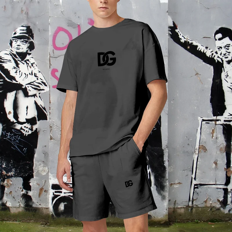 Summer Cotton Oversized T Shirt Casual Sports Shorts Suit Luxury Brand Men Clothing Tracksuit Set Summer y2k Fashion Streetwear