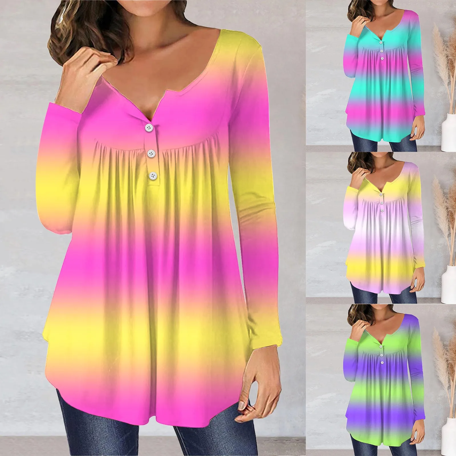 

Tunic For Womens Print Tops Hide Belly Tunic Lo Tus Leaf Shape Long Sleeve T Shirts Cute Flowy Henley Tshirt Casual Dressy