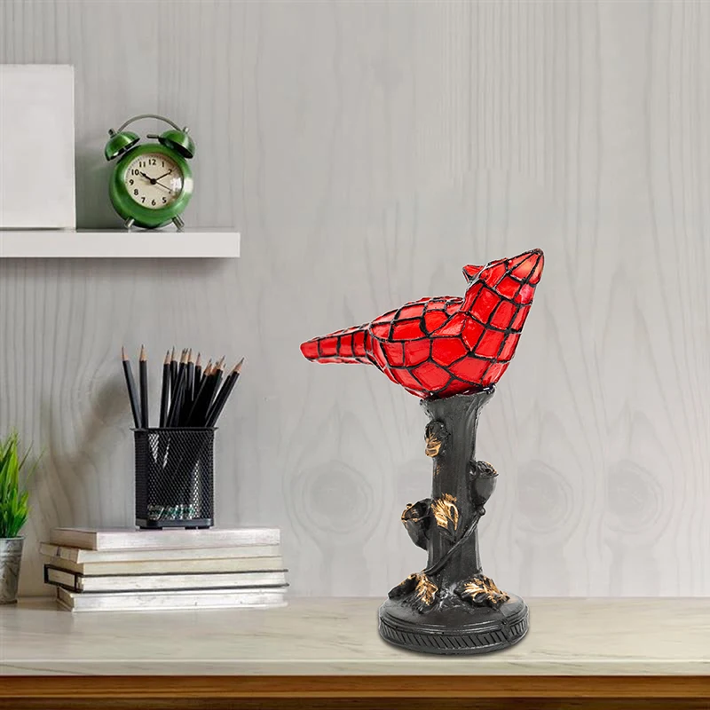 

Cardinal Red Bird Stained Resin Night Light Table Lamp Ornaments Vintage Style Crafts for Bedroom Living Room Home Decoration
