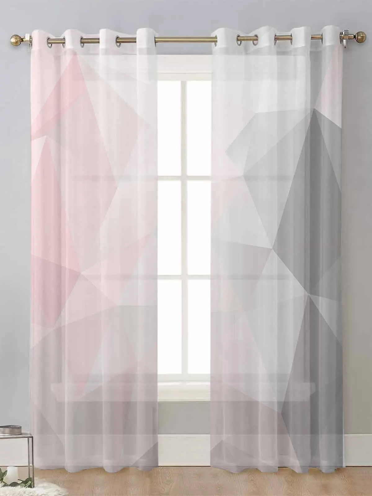 

Geometric Pink Gray Gradient Triangle Sheer Curtains For Living Room Window Voile Tulle Curtain Cortinas Drapes Home Decor
