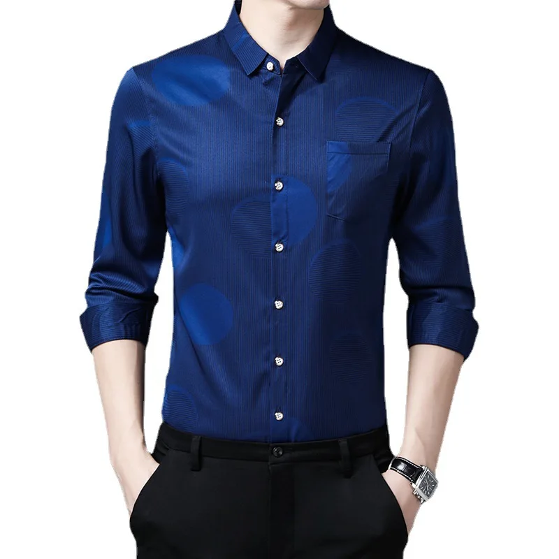 

2021 Spring and Autumn Men's Circle Print Casual Slim Long Sleeve Shirt Breast Pocket Youth Men's Trendy Shirt harajuku shirt