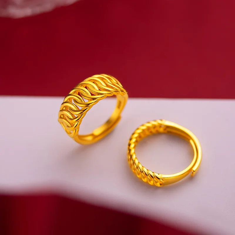 

Real 100% Pure Adjustable 999 Gold Color Couple Twist Ring for Lover Accessories Fine Jewelry Oro 999 Better Couple Rings Gift