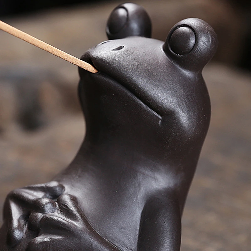 Frog Incense Stick Holder Ceramic Insence Burner Ash Catcher, Incense Stand Frog Sculpture Ornament for Aromatherapy/Yoga images - 6