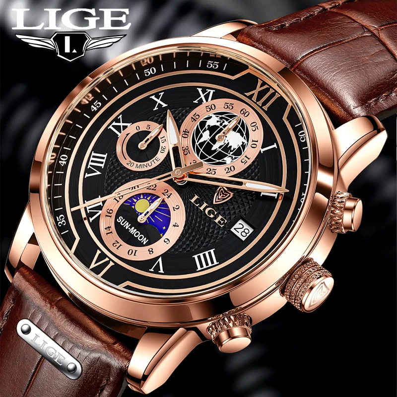 

LIGE Men Watch Top Brand Luxury Waterproof Watches Business Leather Watches for Mens Sport Casual Quartz Relogio Masculino