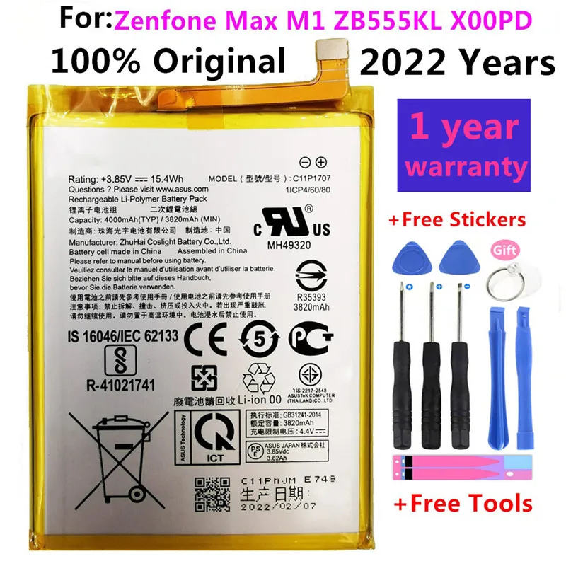 

100% Оригинальный аккумулятор C11P1707 для телефона ASUS Zenfone Max M1 ZB555KL X00PD 4040 мАч большая емкость + Бесплатные инструменты