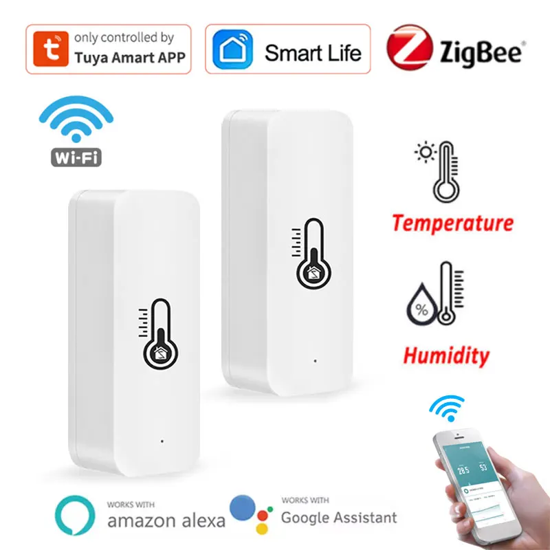 

Wifi / ZigBee Smart Temperature And Humidity Sensor Via Tuya/Smartlife App Alexa Google Home Control Battery Powered Smart Home