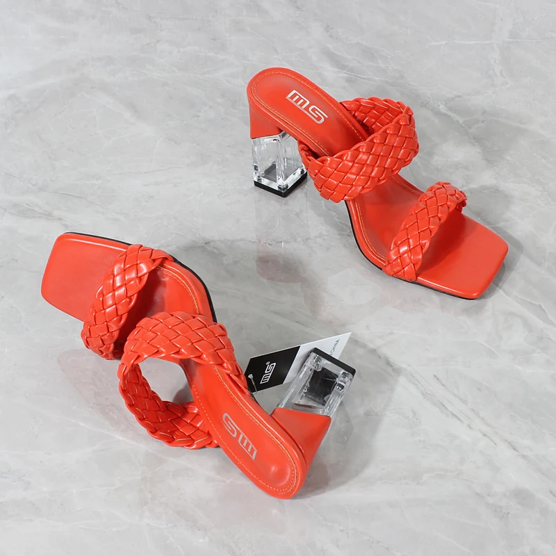 

Women's Sandals High Heel Fashion 2022 Summer New Hand-woven Square Heel Party Sandals European and Beautiful Women Shoes