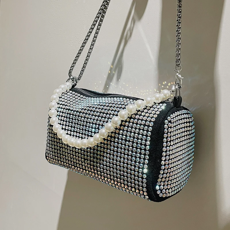 

Mini Cute Kawaii PU Leather Crossbody Bags for Women 2022 Summer Simple Branded Luxury Beading Shoulder Handbags and Purses
