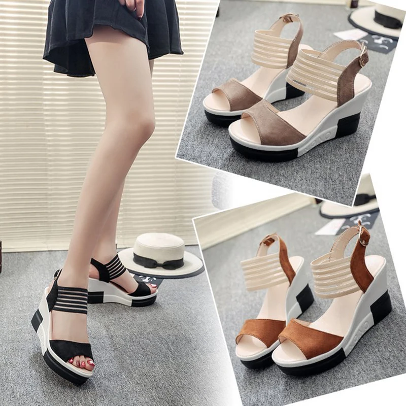 

2022 New Fashion Wedge Women Shoes Casual Belt Buckle High Heel Shoes Fish Mouth Sandals Luxury Sandal Women Buty Damskie