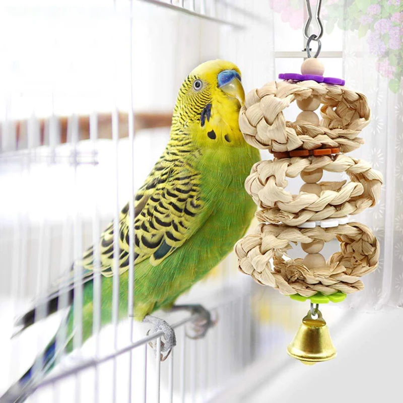 

8Pcs Bird Cage Toys for Parrots Wood Birds Swing Hanging Chewing Bite Rack Toys Beads Shape Parrot Toy Bird Toys