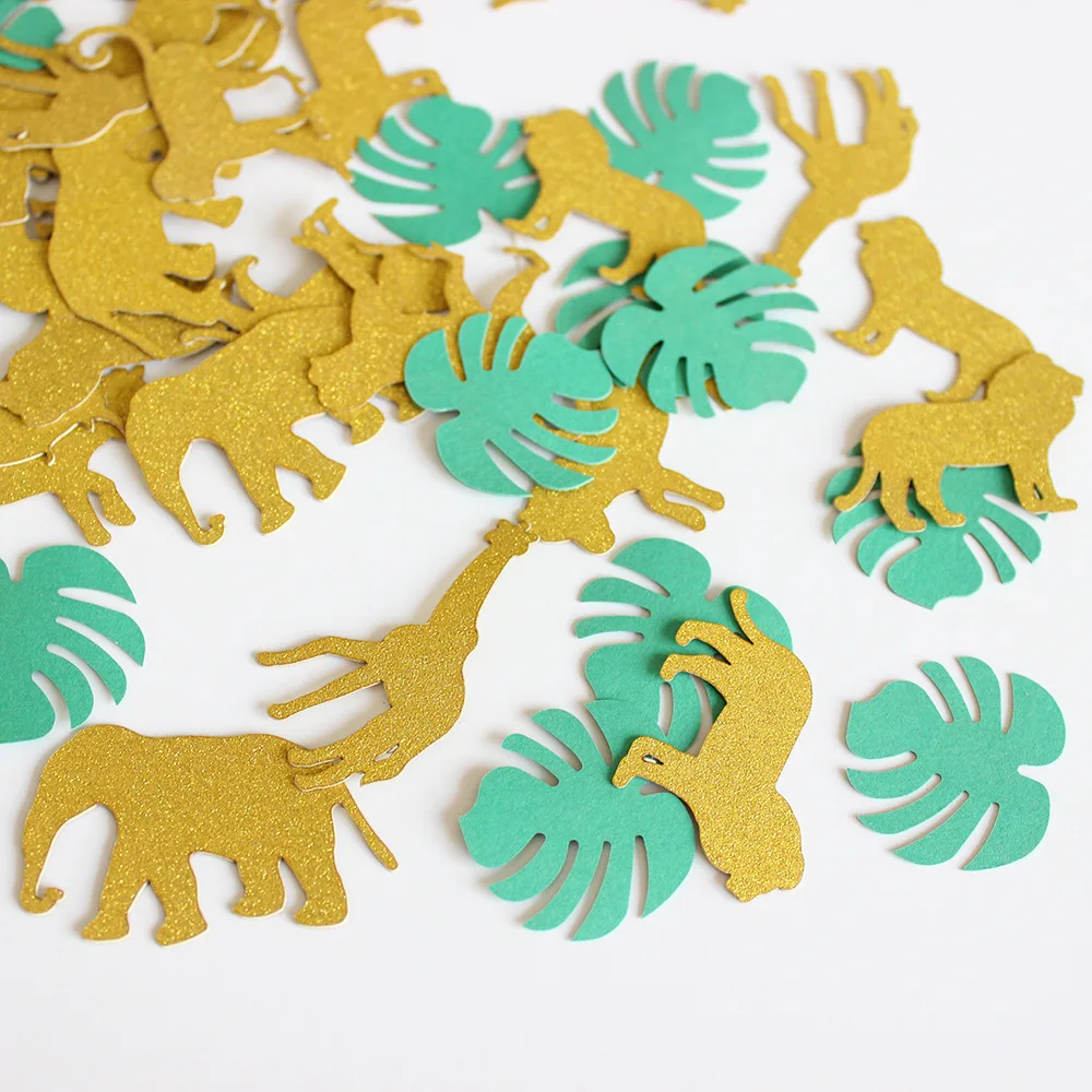 

100 Glitter Gold Animal Confetti Tropical Turtle Leaf Party Table Decor Jungle Zoo Wild One Birthday Party Decoration Photo Prop