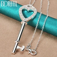 doteffil 925 sterling silver aaa zircon heart key pendant necklace 18 30 inch chain for woman fashion wedding engagement jewelry