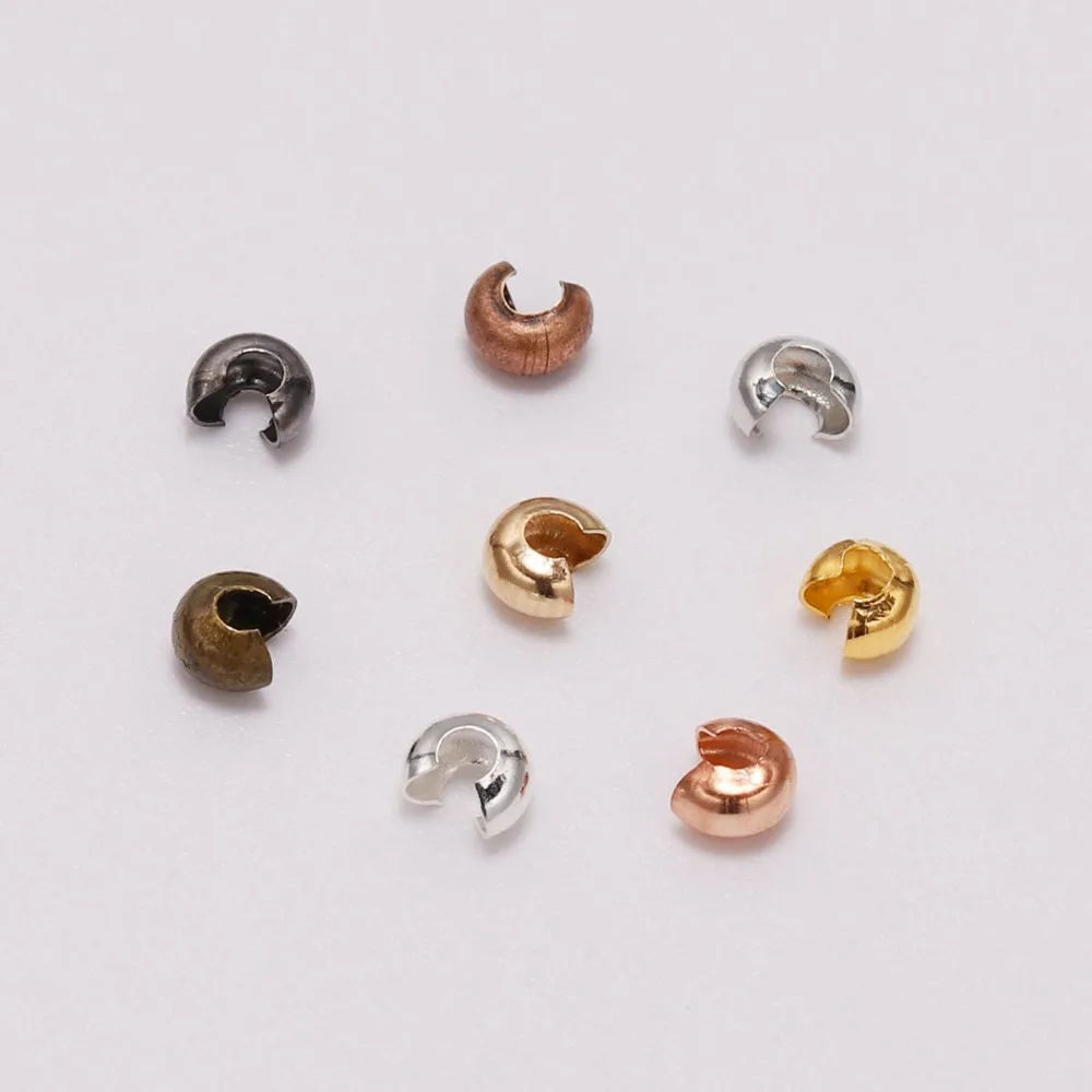 

50-100pcs/lot Gold 3 4 5 mm Copper Crimp Beads Round Covers Stopper Spacer Beads Supplies For DIY Jewelry Making Finding