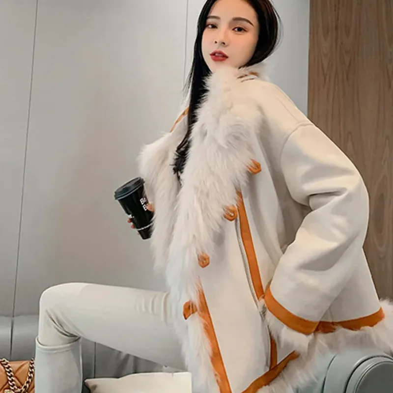 

2022 Fake Fur Coat Warm Winter Womens Parka Double Sided Thicker Women's Clothing Street Jacket Retro Fashion Medium Long Loose