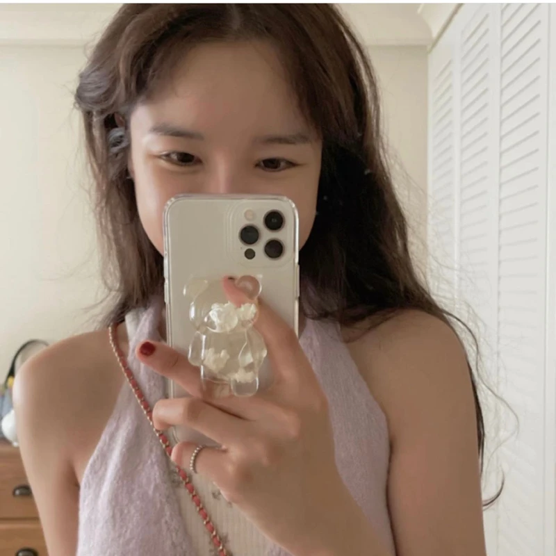 INS Korea 3D Cute Bear Phone Holder Griptok Support for IPhone 13 Xiaomi Grip Tok Folding Handband Finger Stand Smartphone | Мобильные