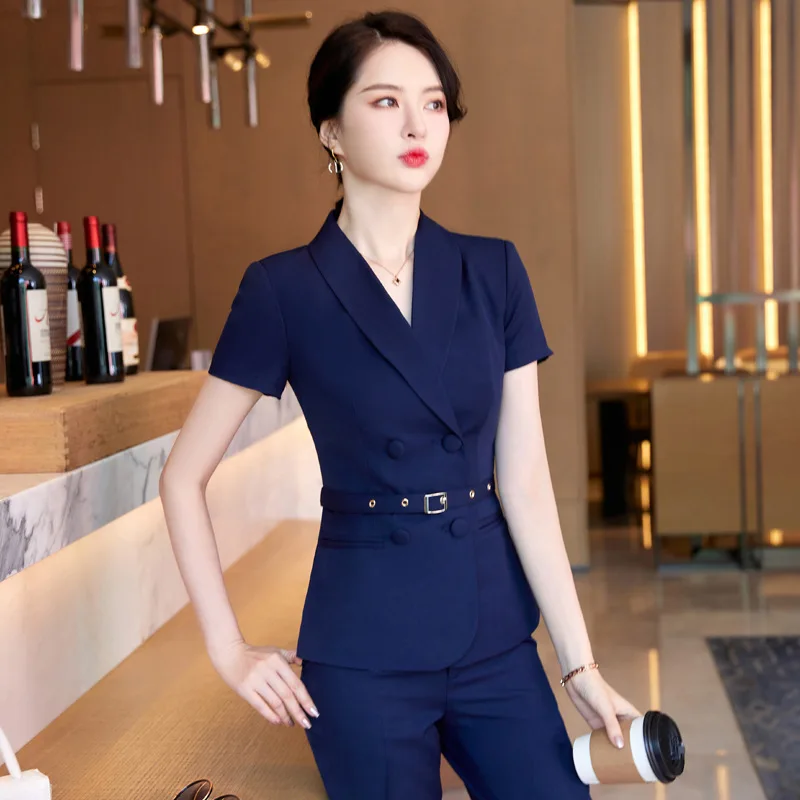 S-4XL High-end Women's Suit Pants Two-piece Set 2022 Summer New Thin Slim Double Breasted Ladies Jacket Casual Trousers