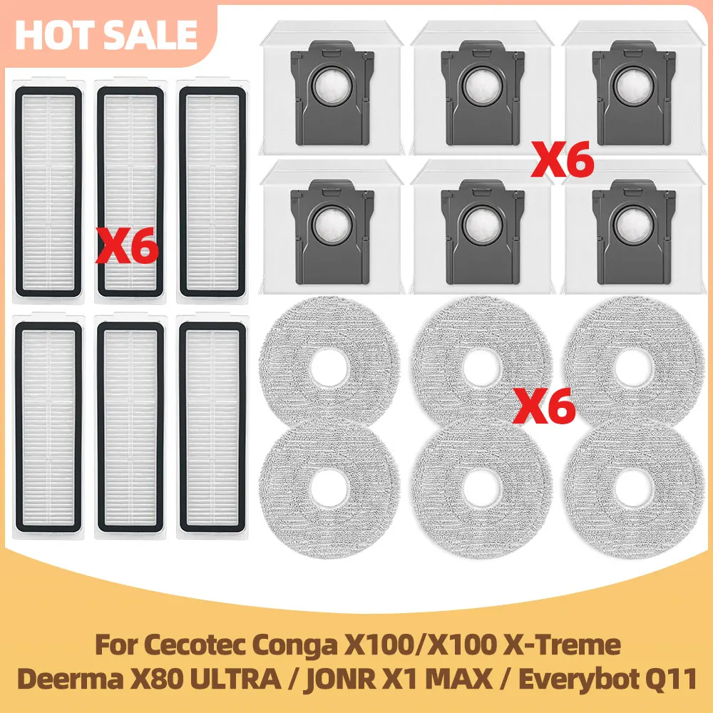 

Подходит для Cecotec Conga X100 / X100 X-Treme, JONR X1 MAX, Everybot Q11, Deerma X80 Ultra — запчасти для пылесоса: щётка, фильтр, салфетка для мытья пола, мешок