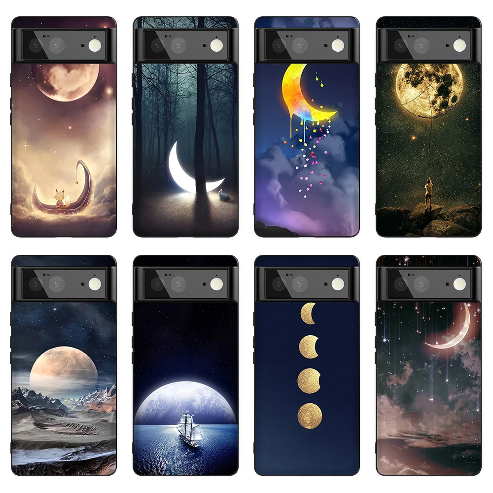

Cool Moon Phone Case for Google Pixel 6 PRO 3 3a 4 5 XL Black Soft Silicone Cover for Google Pixel 4a 5a 5G Back Shell Fundas