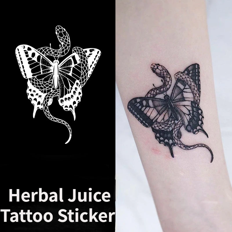 

Водостойкие прочные искусственные татуировки для женщин, черные тени, змея, бабочки, травяной сок, тату-наклейки, сексуальные малыши, оптовая продажа татуировок