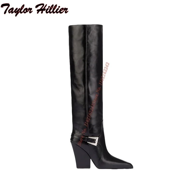 Зимние красные сапоги до колена из натуральной кожи с пряжкой на ремне прямые