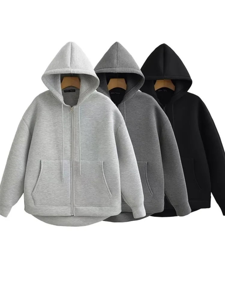 Женская толстовка на молнии Повседневная Толстовка Оверсайз с двойными