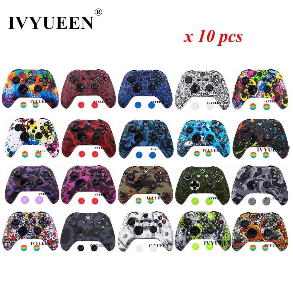

IVYUEEN 10 PCS for Xbox One X S Controller Water Transfer Printing Camo Silicone Case Cover Gamepad Protective Skin Sleeve Grips