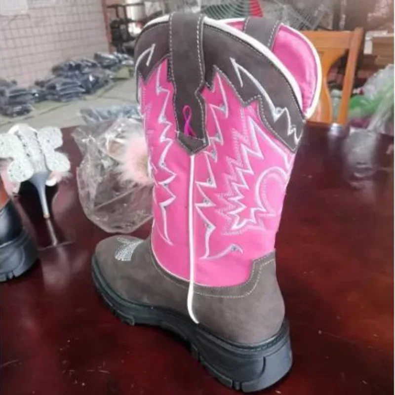 Женские винтажные ботинки до середины икры Короткие ковбойские сапоги с