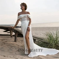 Anna Modern Strapless Wedding Dresses Elegant  Side Split Off The Shoulder Lace Applique Backless Zipper Stain Customised