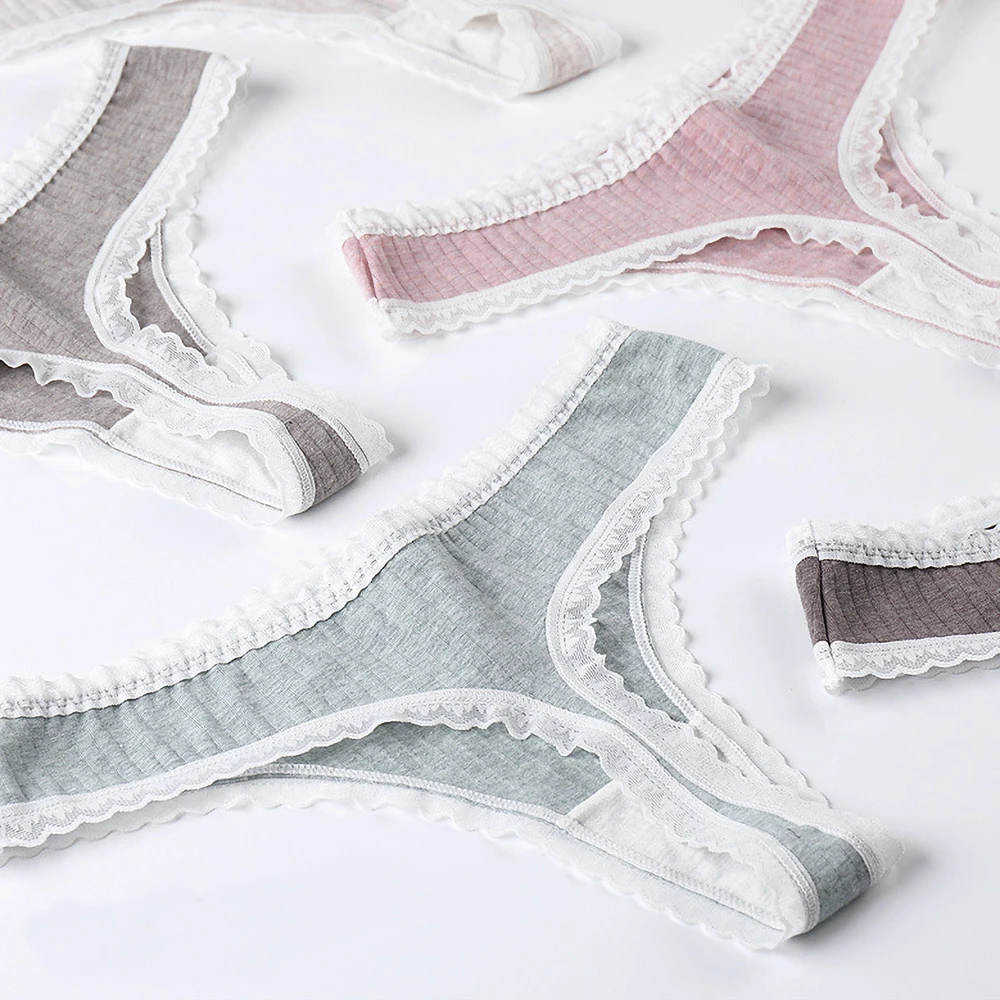 3pcs Sexy Cotton Lace Thong Women Low Waist Panties Underwear Ladies Briefs Lingere Panty Underware Womens Lingerie - купить по