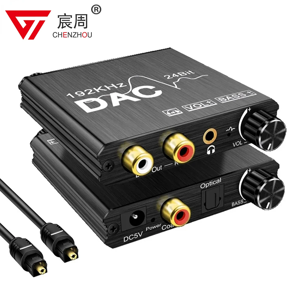 

24-битный цифро-аналоговый преобразователь звука SPDIF L/R RCA с поддержкой управления басами и громкостью, коаксиальный Оптический Toslink на разъем 3,5 мм